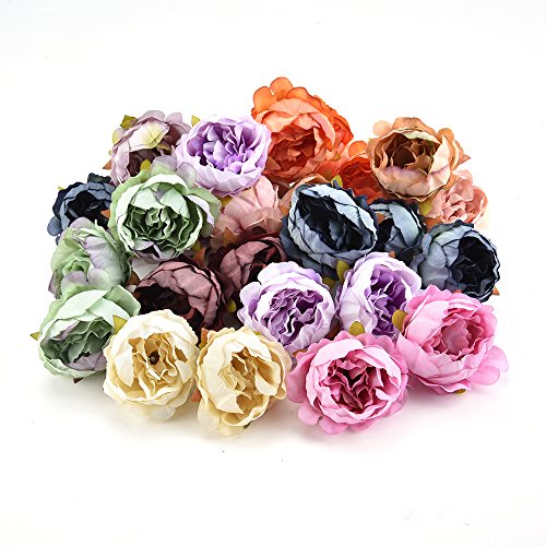 AZXU Flores falsas cabezas de peonía de seda, flores artificiales para decoración del hogar, decoración de boda, álbum de recortes, caja de regalo, 15 piezas/lote de 5 cm (multicolor)