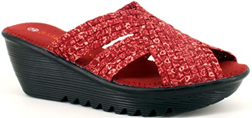 B M Bernie Mev Women's Lori Wedge Sandals - Lori es una cuña Sandalia de 5cm de Altura con Planta de Memory Foam y Suela Ultra Ligera (Red Floral, Numeric_40)