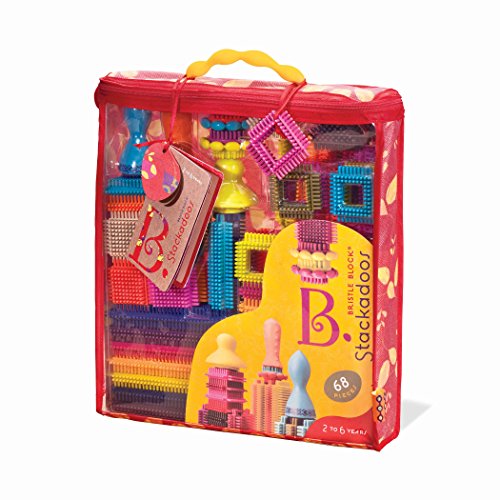 B Toys - Bloques de cerdas Stackadoos - 68 bloques de juguetes en una bolsa de almacenamiento - Sin BPA STEM juguetes bloques de construcción para niños 2 años + , color/modelo surtido