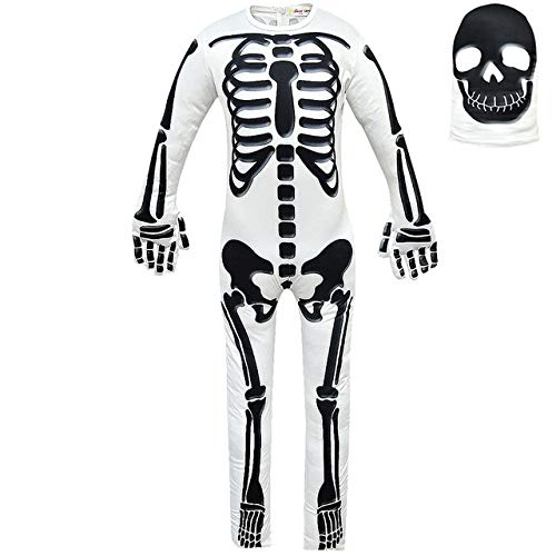 BCOGG Boy Black White Skull Legion Disfraz Monos Máscara Uniforme Halloween Terror Ropa para niños 4-11 años Fantasy Comics C46632CH 160 conjunto blanco