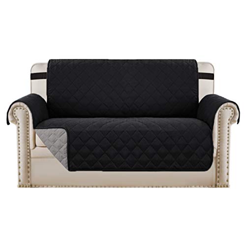 BellaHills Protectores de sofá Impermeables de 2 plazas de Mascotas/Perros Fundas de sofá Fundas de Muebles Antideslizantes Color Reversible (2 plazas, Negro/Gris)