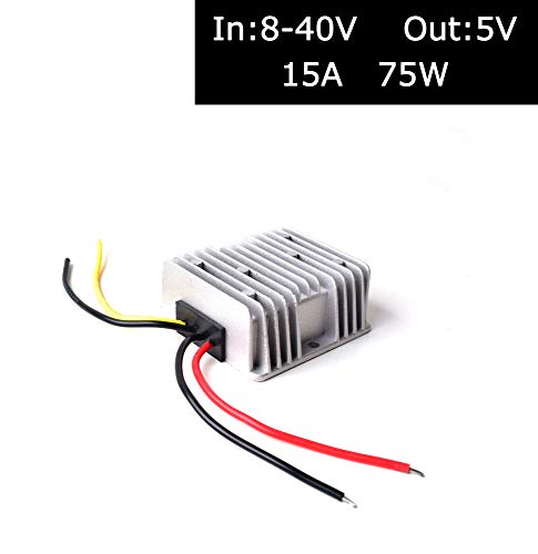 BGoodVision CC 12V 24V 36V a CC 5V Paso Abajo Regulador Convertidor Reductor Adaptador Corriente para Auto Coche Camión Vehículo Barco Solar Sistema - 15A 75W(Acepte CC 8-40V Entradas)