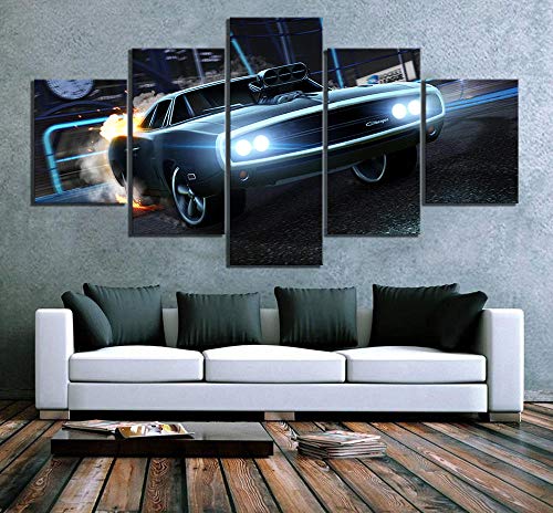 BigMMDream 5 Piezas HD de Lujo imágenes de Coches Deportivos Rocket League Juego póster Pinturas Fast & Furious póster Pinturas Lienzo Pared Arte póster (sin Marco)