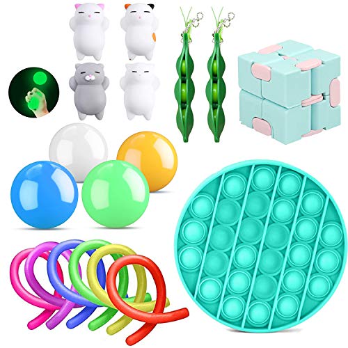 Blesser Fidget Toy Pack, Antiestres Fidget Toy Incluye 4* Fidget Toy Globbles Color Aleatorio 1*Pop it Fidget 6* ficelles Fidget 1* Cube Color Aleatorio 2*Squishy Bean 4 Squishy Gato