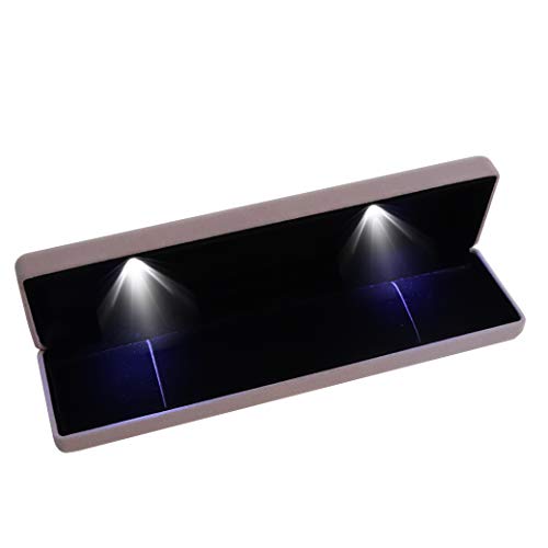 Blu-Damond - Caja para collar de terciopelo elegante | Caja de joyas de diseño con iluminación LED | Calidad certificada | Estuche para compromiso, boda, día de San Valentín, regalo aniversario (gris)