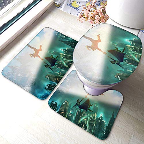 BOBO-Shop Alfombra de Baño Antideslizante de 3 Piezas Bioshock Infinite Alfombrilla de baño + Alfombra de Contorno + Tapa de Inodoro con Almohadilla de Respaldo