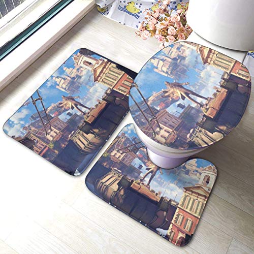 BOBO-Shop Alfombra de Baño Antideslizante de 3 Piezas Bioshock Infinite Alfombrilla de baño + Alfombra de Contorno + Tapa de Inodoro con Almohadilla de Respaldo