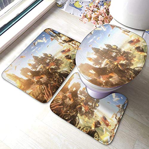 BOBO-Shop Alfombra de Baño Antideslizante de 3 Piezas Bioshock Infinite Alfombrilla de baño + Alfombra de Contorno + Tapa de Inodoro con Almohadilla de Respaldo