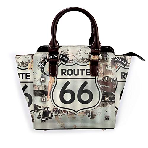 BROWCIN Ruta 66 Fondo de coches antiguos Chica sexy belleza Desmontable Moda Tendencia Bolso de las señoras Bolso de hombro