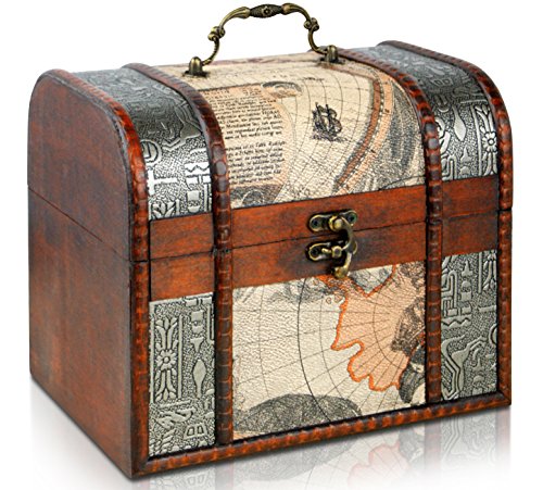 Brynnberg - Caja de Madera Cofre del Tesoro Pirata de Estilo Vintage, Hecha a Mano, Diseño Retro 21x17x18cm