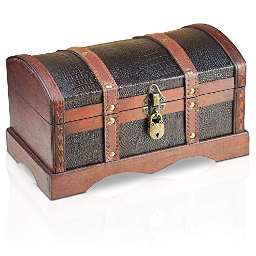 Brynnberg Caja de Madera - Croco 30x17x16cm - Cofre del Tesoro Pirata de Estilo Vintage - Hecha a Mano - Diseño Retro - joyero - con candado