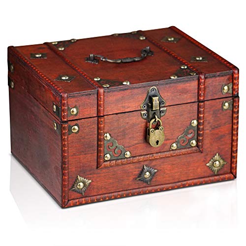 Brynnberg Caja de Madera Dominique 24x20x15cm - Cofre del Tesoro Pirata de Estilo Vintage - Hecha a Mano - Diseño Retro - joyero - con candado