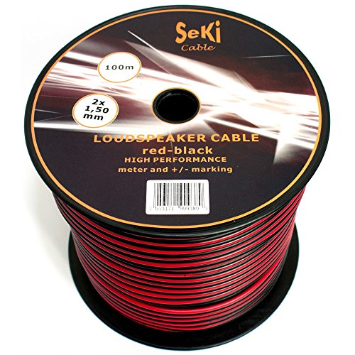 Cable de altavoz 2 x 1,50 mm², 100 m, rojo y negro, CCA, cable de audio