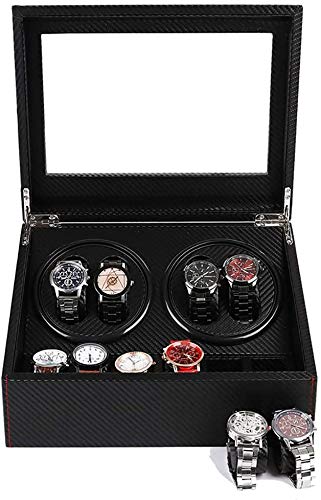 Caja relojes automaticos Reloj automático Caja Winder 4 + 6 Pantalla de almacenamiento, cajas de reloj con reloj flexible suave almohadas y silencioso del motor, reloj mecánico de rotación de la devan