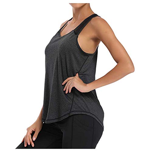 Camisetas Deporte Mujer Fitness, Camiseta Tirantes Mujer Gym Chalecos sin Mangas Mallas Verano Top Yoga Running Transpirable Racerback Tank Yvelands(Negro,M)