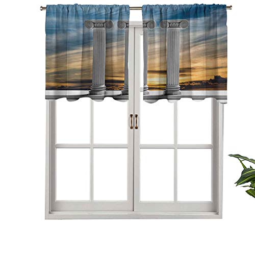 Cenefa de cortina con aislamiento térmico para barra, tres pilares de mármol en Sunset Sky Digital, juego de 1, 127 x 45 cm para dormitorio, baño y cocina