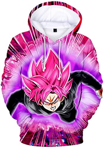 Chaos World Dragon Ball Sudadera Niños 3D Impresión con Capucha Manga Larga Hoodie Jovenes(L,Pelo Rosa)