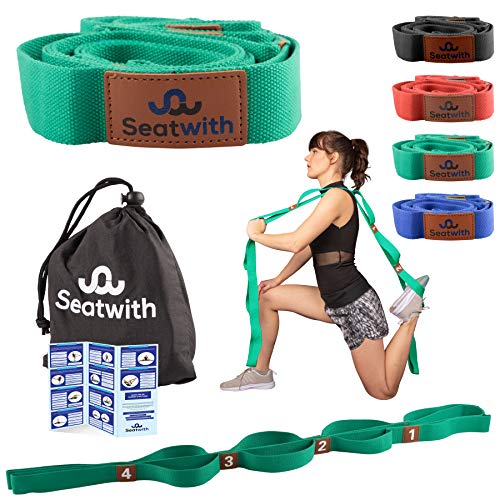 Cinturón de Ejercicio de 10 Nudos, Cinturón de Yoga de 200x4cm, Cinturón de Estiramiento para más movilidad, Bolsa de transporte e instrucciones de entrenamiento PDF, Pilates y Fisioterapia