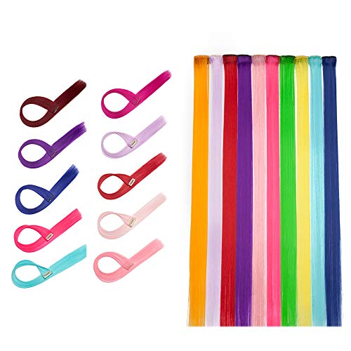 Clips de extensión de color 20 hebras Cabello coloreado Recto Mujer Chica Cosplay Fiesta de Halloween Postizos largos 20 pulgadas / 50 cm Pesa 160 g, Colores múltiples (Combinación E)