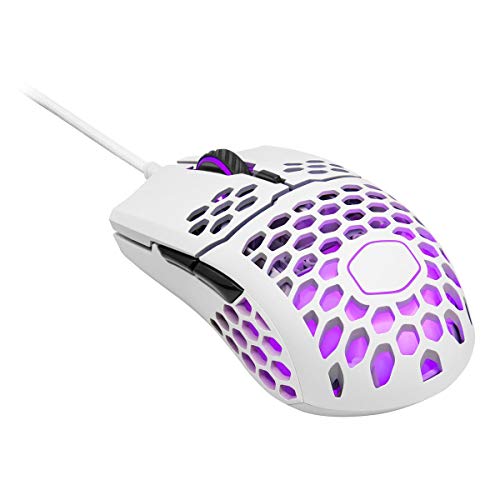 Cooler Master MM711 RGB-LED Ratón Gaming Ligero 60g con Cable - Sensor Optico 16000 DPI, Conmutadores Omron 20 millones Clics, Pies PTFE Desplazamiento Suave, Coraza Forma Panel Abeja – Blanco Opaco