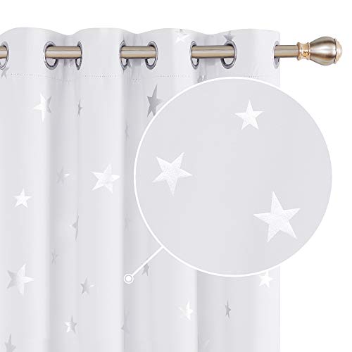 Deconovo Cortinas de Salón Modernas Aislantes Térmicos Estilo Moderno Elegante para Salón Infantiles Estrella Plateada 117 x 138 cm Gris Blanco