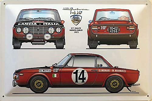 Deko7 Lancia 1-6 HF Monte-Carlo Rallye 1972 - Cartel de Chapa (30 x 20 cm)