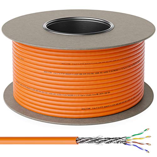 deleyCON 100m Cat.7 Cable de Instalación Cobre Rígido S/FTP PIMF Cable de Red Cable de Instalación Cable LAN Cable de Ethernet Cable de Datos Gigabit CAT7 10Gbit 1000MHz LSZH Libre de Halógenos DOP