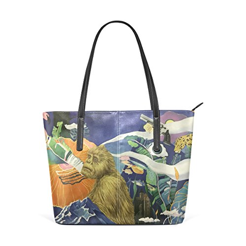 DEYYA Mujer Bolsos de Hombro del Bolso de Mano Arte Pintura Flor de Loto Grande PU del Monedero del Bolso de Wo OneSize Multicolor3