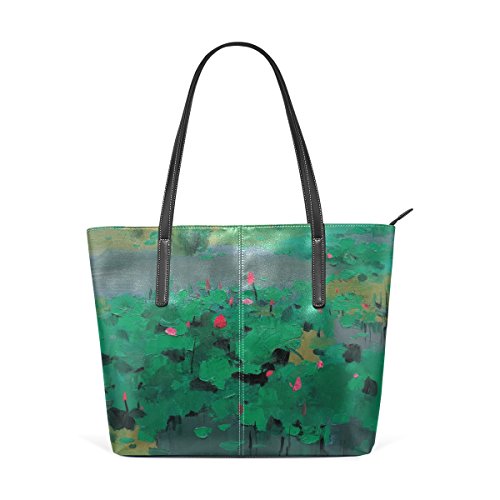 DEYYA Mujer Bolsos de Hombro del Bolso de Mano la Pintura del Arte de Hoja de Loto Floral Large PU del Monedero del Bolso de Wo OneSize Multicolor1