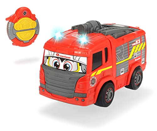 Dickie Toys IRC Happy Fire Truck 203816032 - Camión de Bomberos con Mando a Distancia por Infrarrojos, avanza Recta, Marcha atrás a la Curva, Velocidad de hasta 2 km/h, 27 cm, Color Rojo
