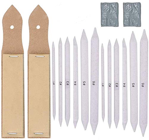 Difuminos y Tortillones de Mezcla Set, FANDE 16 Piezas Tortillones de Papel con 2 Sacapuntas, 2 Borrado Amasable para Estudiantes, Artistas Dibujo de Boceto