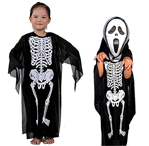 Disfraz de esqueleto - disfraz - carnaval - halloween - zombies - monstruo - muerte - huesos - color negro - niño - talla s - 5-7 años - idea de regalo para cumpleaños