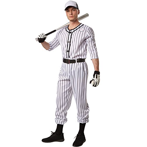 dressforfun Disfraz para hombre Béisbol | Parte superior de manga larga a rayas | Pantalones largos a rayas | Incl. cinturón y un par de calcetines (L | No. 301811)
