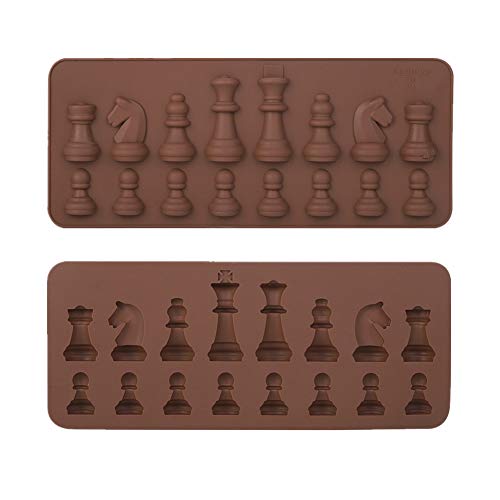 Duokon 2 Piezas Molde de Chocolate de Silicona Formas de ajedrez internacionales Pastel gelatina Hielo Fondant Molde Molde para Hornear para Bricolaje decoración de la Torta de Caramelo