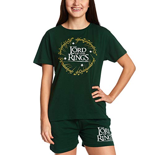 Elbenwald El señor de los Anillos Pijama Corto para Mujer The One Ring 2 Piezas algodón Verde - XS