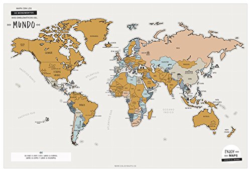 Enjoy Maps World Mapa Diseñada con Tinta Rascable, Papel, Multicolor, 65 x 45 cm
