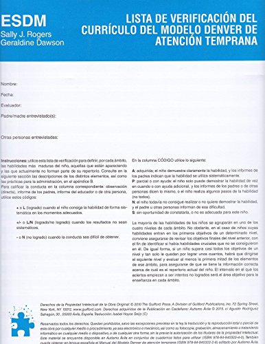 ESDM. Lista de verificacion del curriculo del modelo Denver de atencion temprana (pack de 15 formularios)