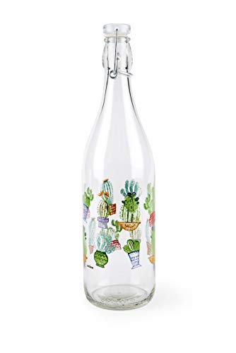 Excelsa Cactus - Botella de cristal transparente con decoraciones, capacidad de 1 litro