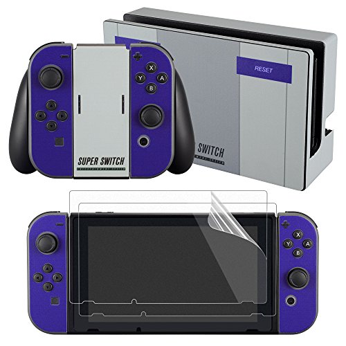 eXtremeRate Conjunto Completo de Pegatinas Cubierta Adhesiva Protectora Skin de Piel Kit de protección para Consola Joy-con Radiador de Nitendo Switch con 2 Protectores de Pantalla SNES Edición