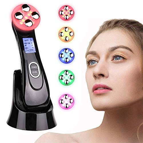 Facial Aparato Radiofrecuencia, Masajeador de belleza por Ultrasonidos, 5 Modos de Terapia de luz LED, Multifuncional Dispositivo Anti-edad Anti-arrugas Anti-acné Apriete de la Piel Limpieza facial