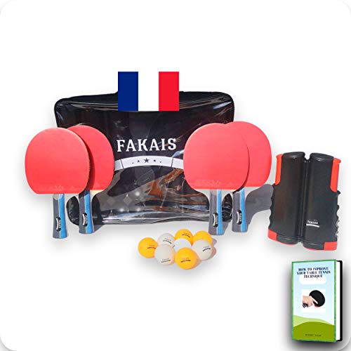 FAKAIS Palas de Ping-Pong profesional sets, 4 Raquetas - 8 Pelotas, Bolas - Red de Tenis de Mesa Portatil - Bolsa de Almacenamiento Segura, ideal Juego familia con ninos, los Amigos o en competición.