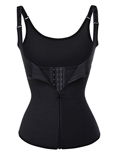 FeelinGirl Mujer Corsé Underbust Entrenador de Cintura Faja Reductora 2 Huesos Plásticos Tirantes Ajustables Waist Trainer Negro XXL/ES 42-44