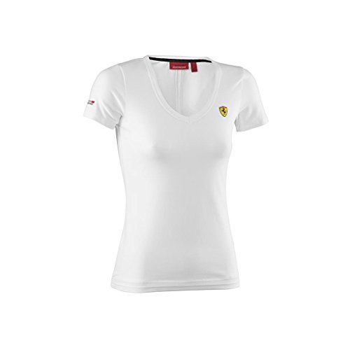 Ferrari F1 Team - Camiseta con cuello en V de algodón blanco para mujer
