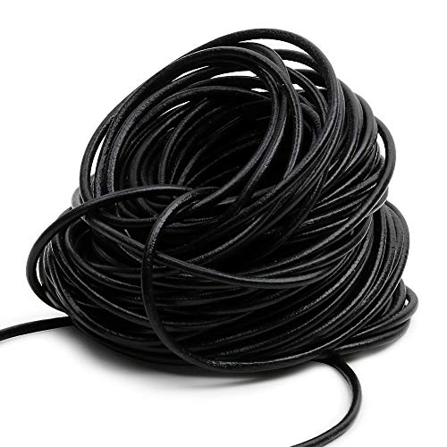 FLOFIA 20Yard Cuerda de Cuero Piel Redonda 3mm Cordón Tira Hilo de Cuero Negro para Pulsera Colgante Collares Manualidades Abalorios DIY Bisutería Joyas