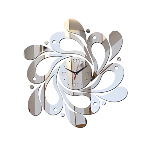 Floridivy 3D Espejo Flor Pegatinas Reloj de DIY Mirrord Tatuajes de Pared Reloj de Habitaciones acrílico decoración del hogar del Papel Pintado