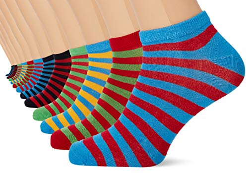 FM London Bamboo Trainer Calcetines, Multicolor (Bright Stripes 10), Talla única (Talla del fabricante: UK 9-11 EU 43-46) (Pack de 12) para Hombre