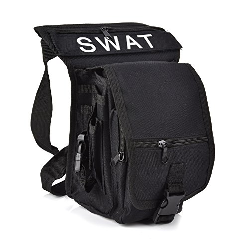 Fontic Bolso de Cintura, Bolso de Pierna de Tela de Lona para Hombre, Bolso de Ocio o para el Deporte al Aire Libre (Negro)