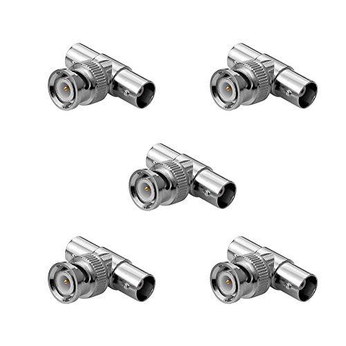 Forma de T de 3 Vías adaptador de RF coaxial BNC macho a doble hembra 5 unidades