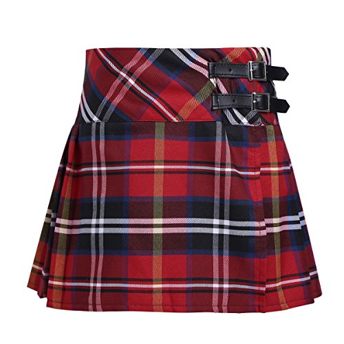 Freebily Niñas Falda Escolar de Cuadros Escocesos Falda Corta Plisada Elástica Uniforme Algodón Colegio Falda Corta Otoño Invierno Rojo 8 años