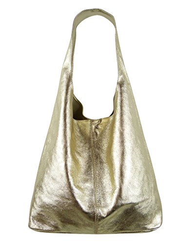 Freyday FFSA45 - Bolso al hombro de Fabricada en piel auténtica. 100% Made in Italy – 100% satisfacción. para mujer Amarillo dorado metálico